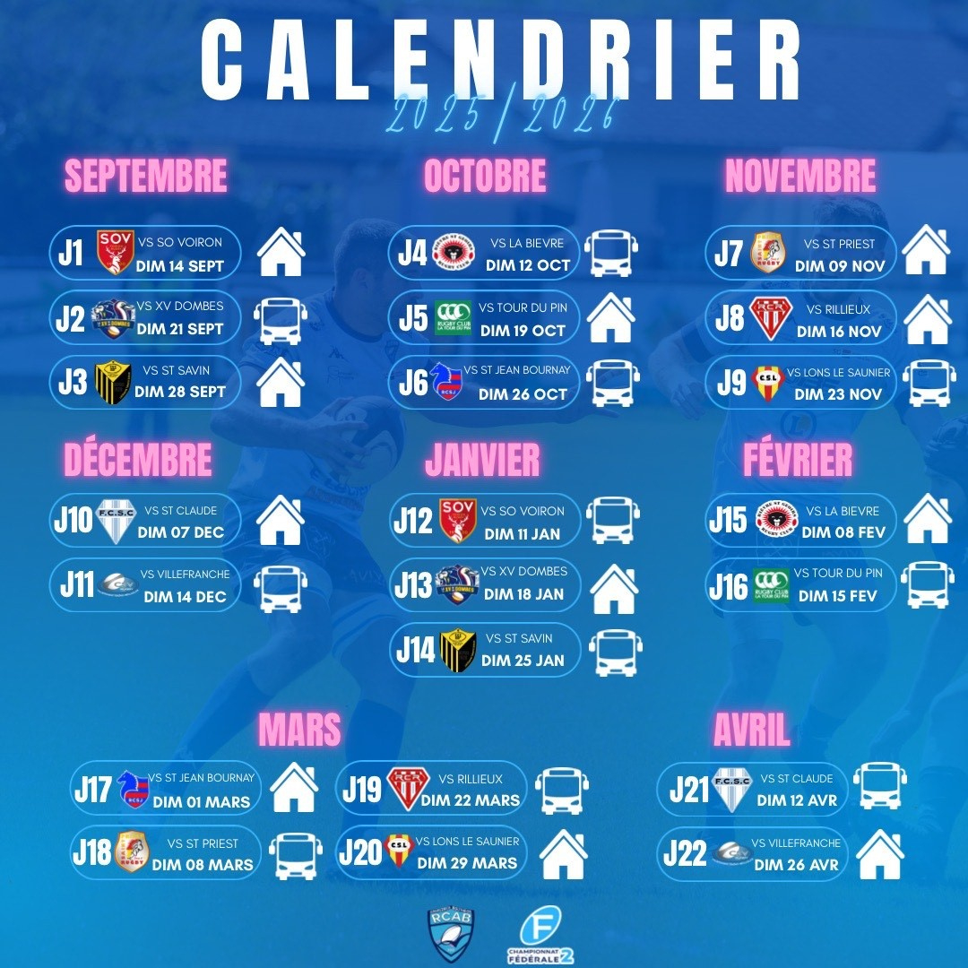 Accueil - Rcab | Rugby Club Andrézieux Bouthéon | Calendrier Fédérale 1 2026