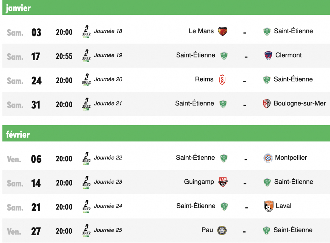 Asse - Le Calendrier Complet Des Verts En 2026 | Calendrier ASSE 2026
