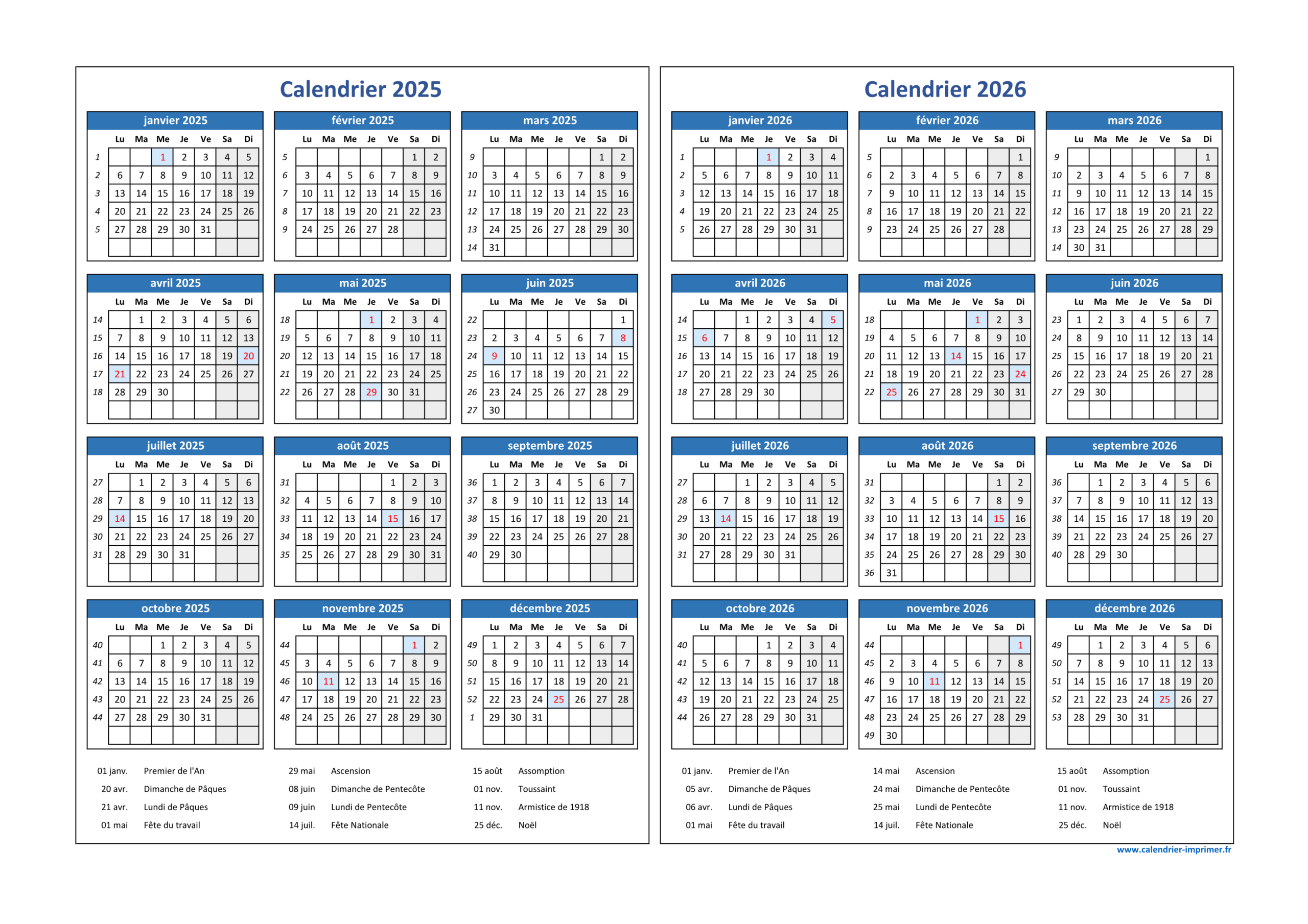 Calendrier 2025-2026 À Imprimer | Calendrier 2025 2026 2