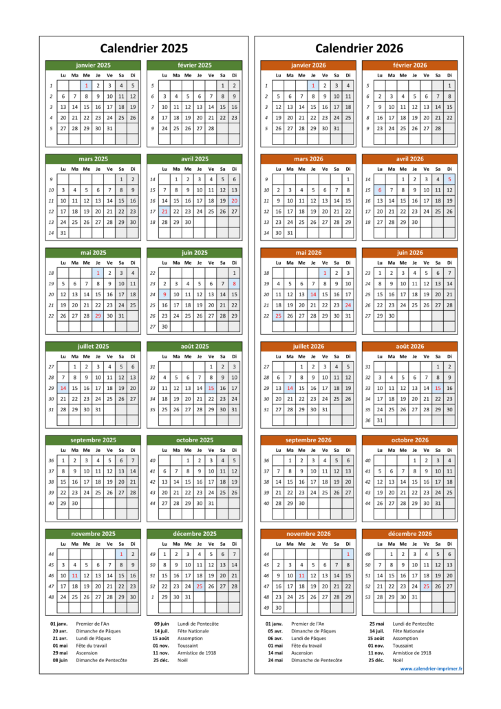 Calendrier 2025 2026 à Imprimer Gratuit