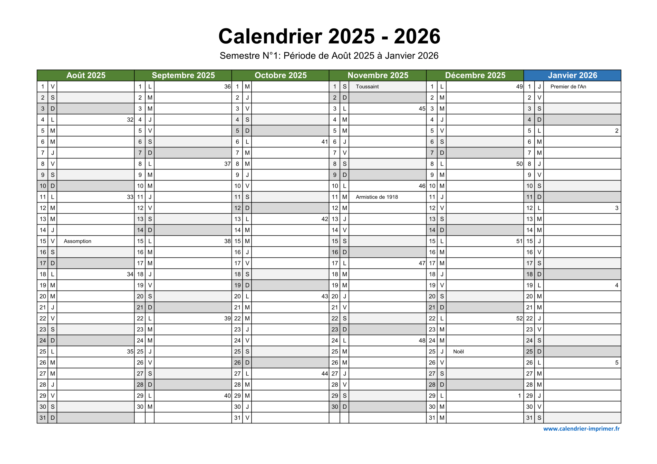 Calendrier 2025-2026 À Imprimer | Calendrier 2025 2026 Imprimable