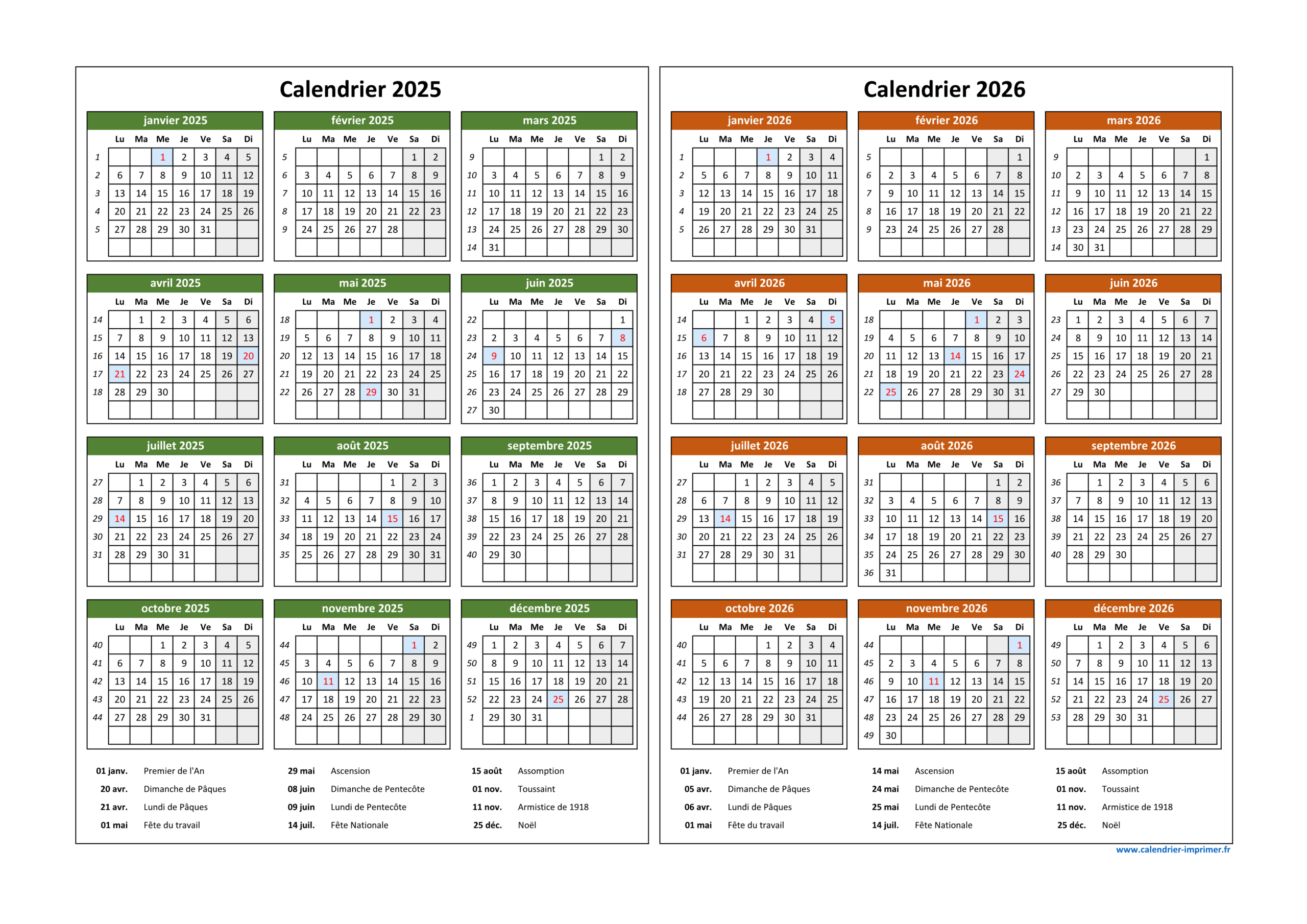 Calendrier 2025-2026 À Imprimer | Calendrier 2025 2026 Personnalisé