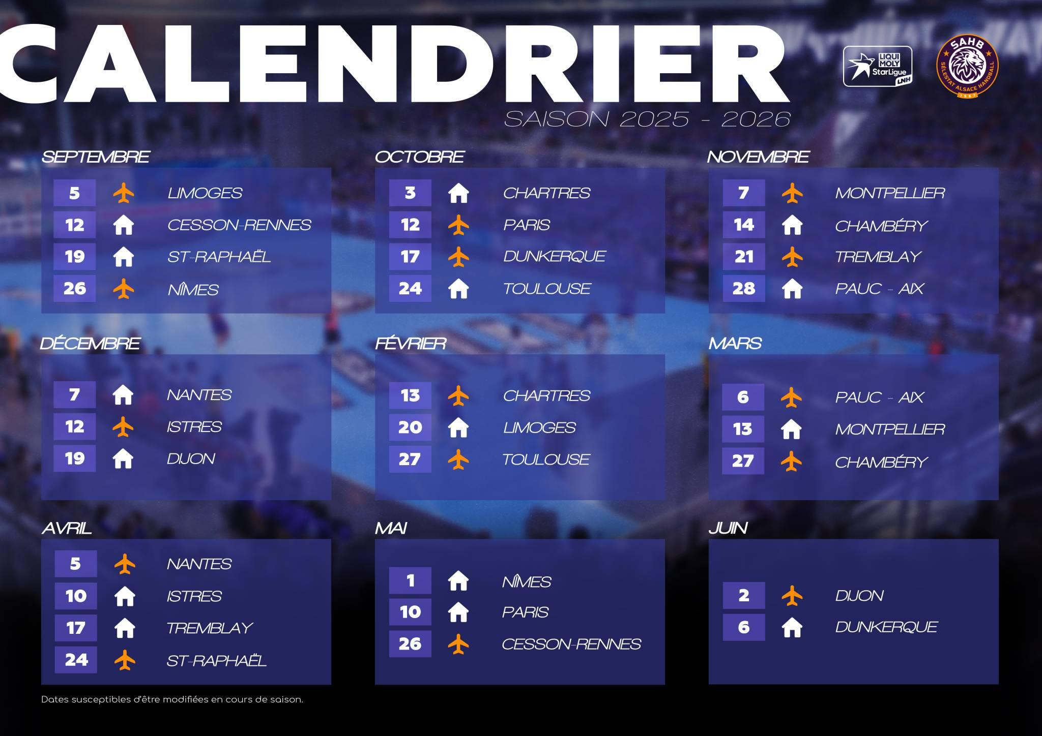 Calendrier 2025 – 2026 | Calendrier Handball 2025 2026