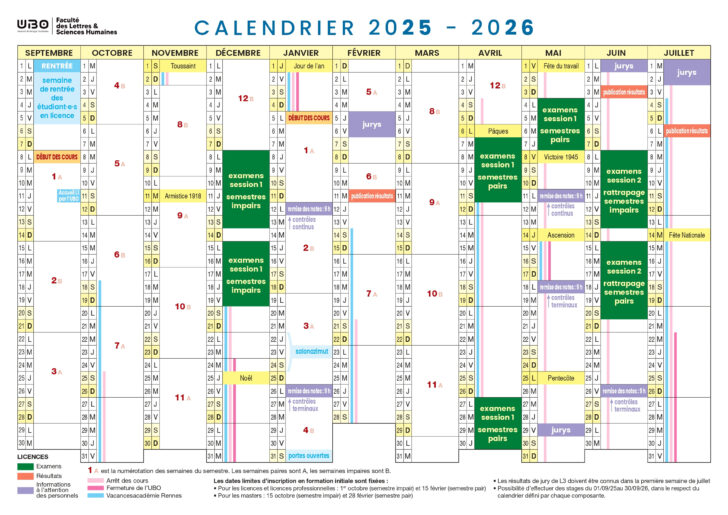 Calendrier 2025 2026 2