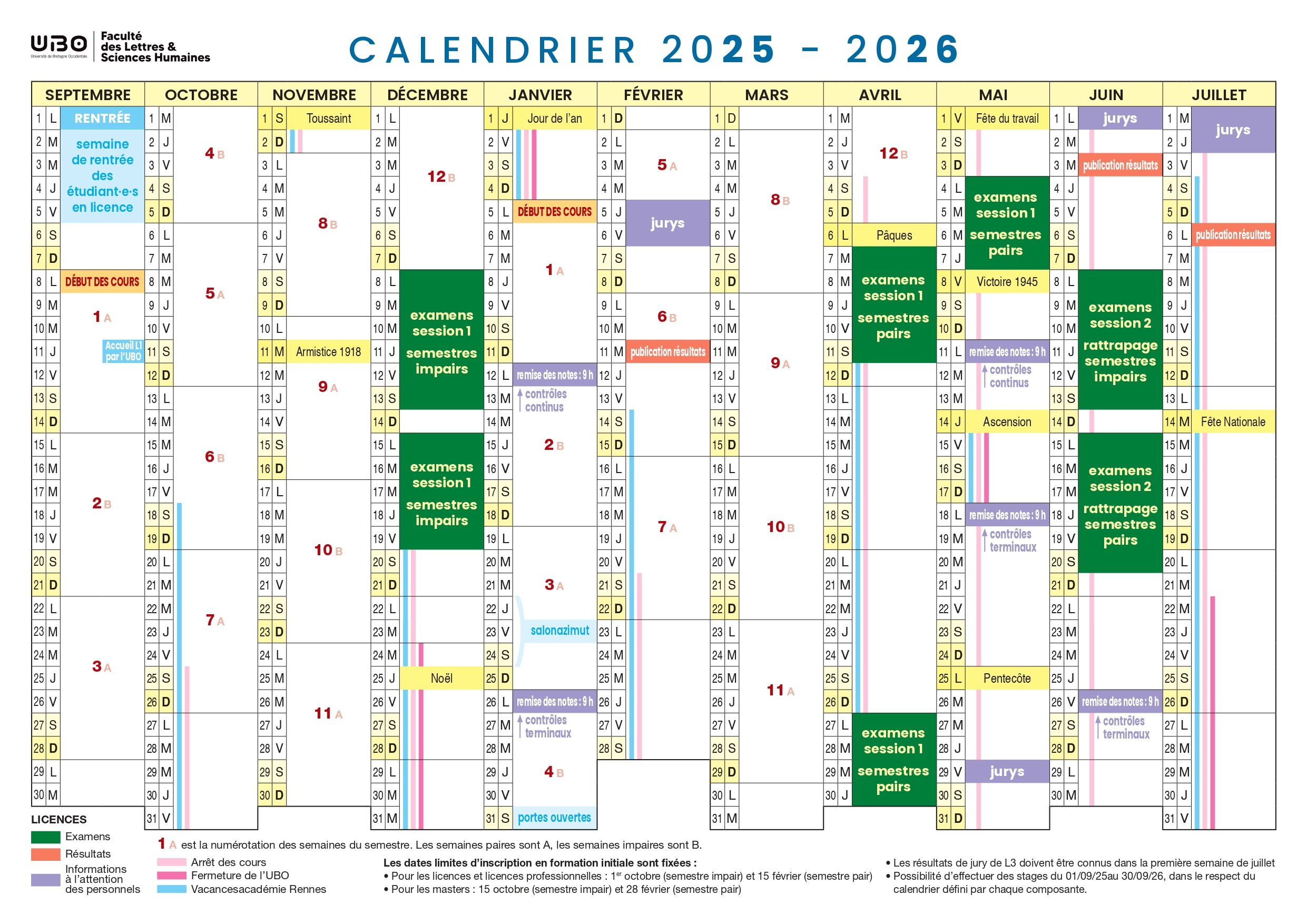 Calendrier 2025-2026 | Faculté Des Lettres Et Sciences Humaines | Calendrier 2025 2026 2