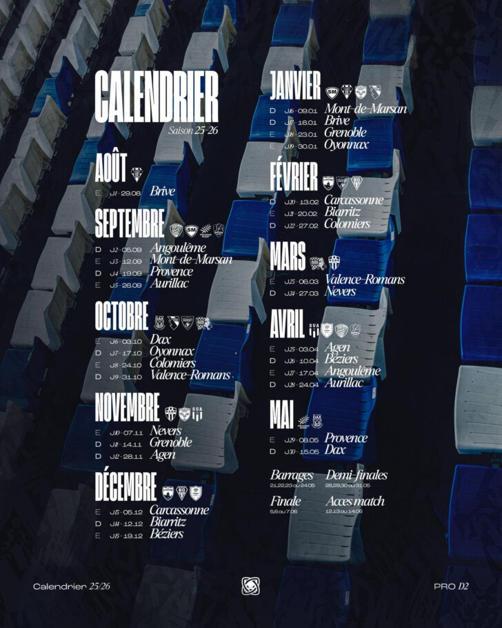 Calendrier Pro D2 2025 2026