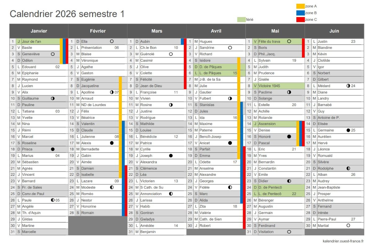 Calendrier 2026 À Imprimer : Jours Fériés, Vacances, Numéros De | Calendrier 2026 À Imprimer Avec Vacances Scolaires