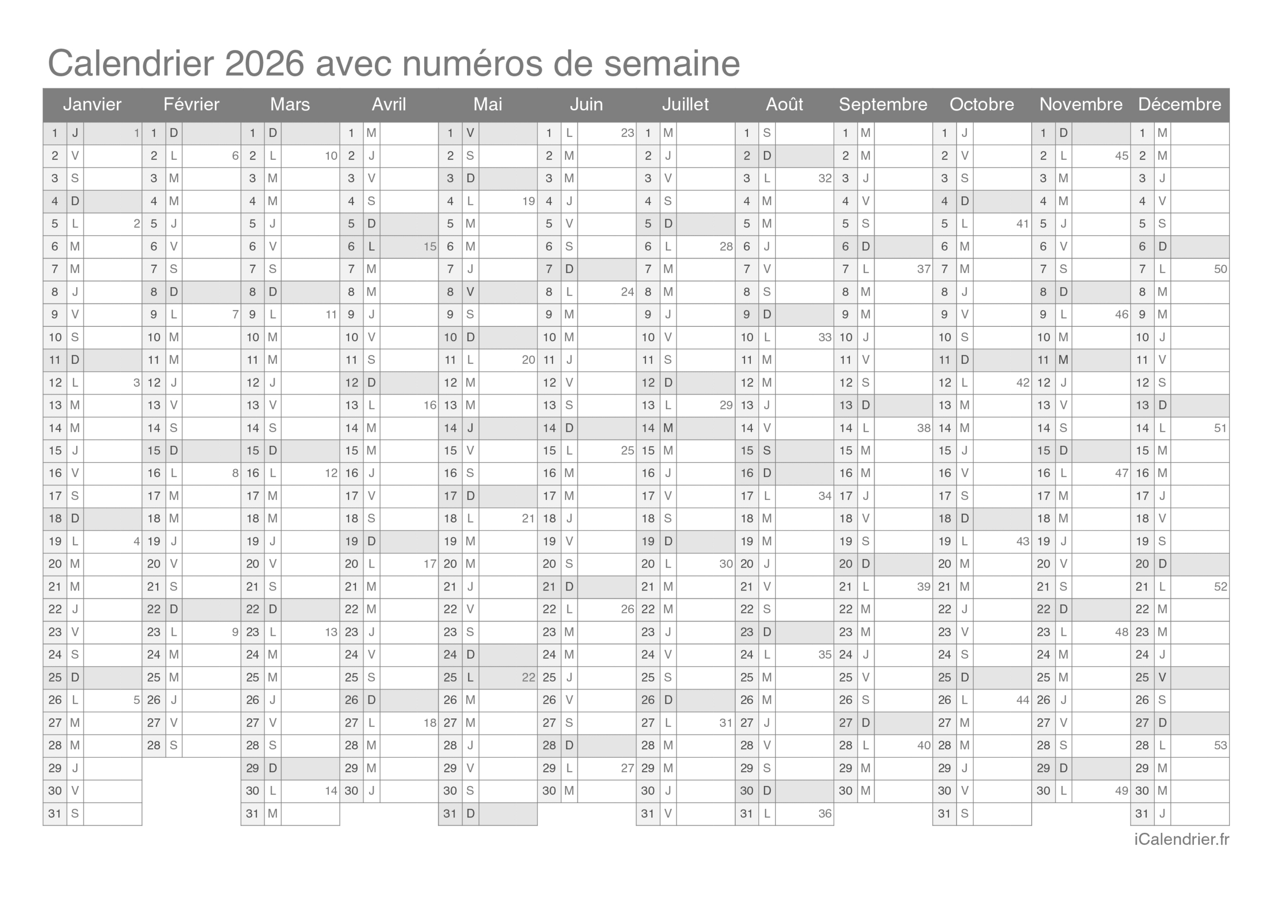 Calendrier 2026 À Imprimer Pdf Et Excel | Calendrier 2026 À Télécharger