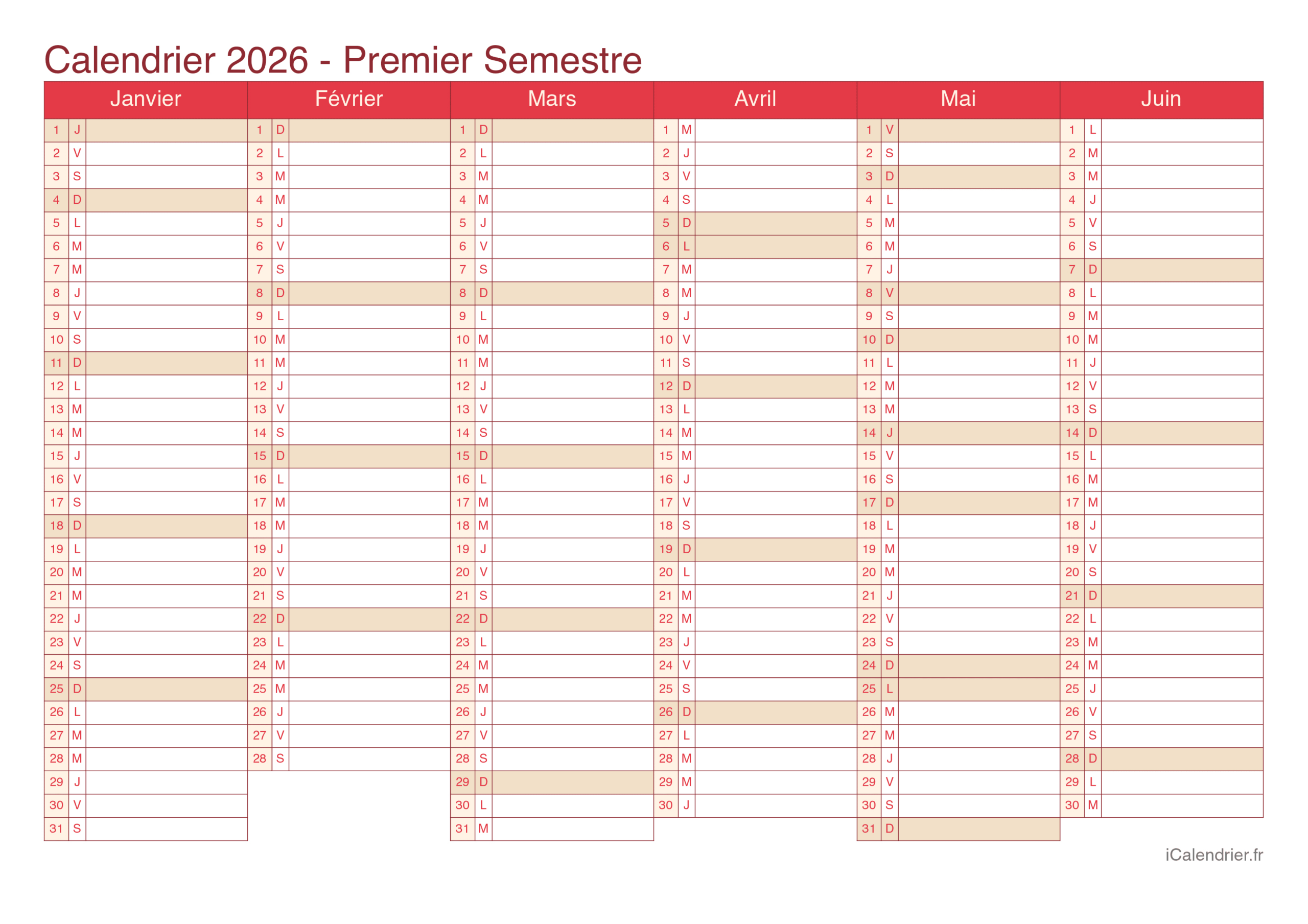 Calendrier 2026 À Imprimer Pdf Et Excel | Calendrier 2026 Gratuit À Imprimer Vierge