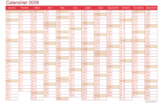 Calendrier 2026 À Imprimer Pdf Et Excel | Calendrier 2026 Gratuit Impression
