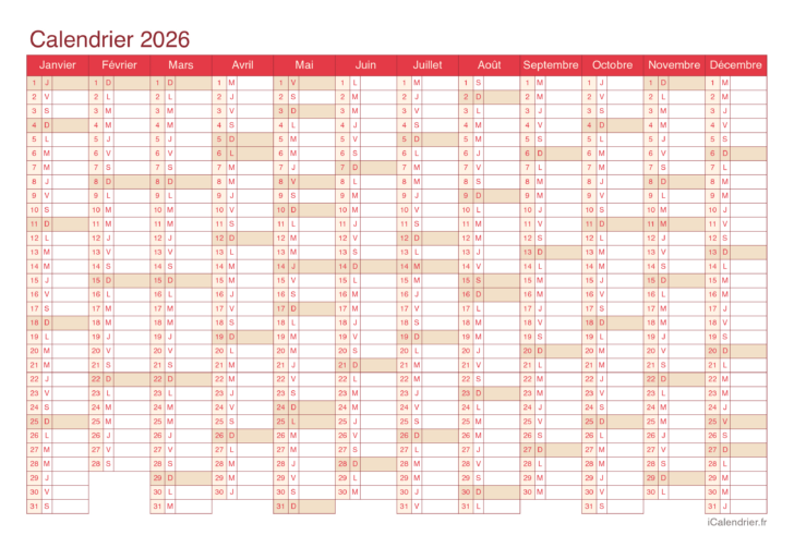 Calendrier 2026 Gratuit Impression