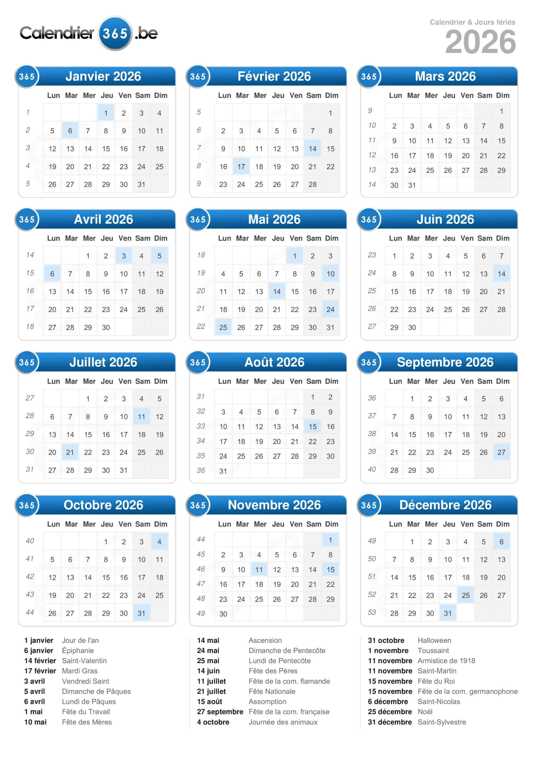 Calendrier 2026 | Calendrier 2026 Semaine Paire et Impaire