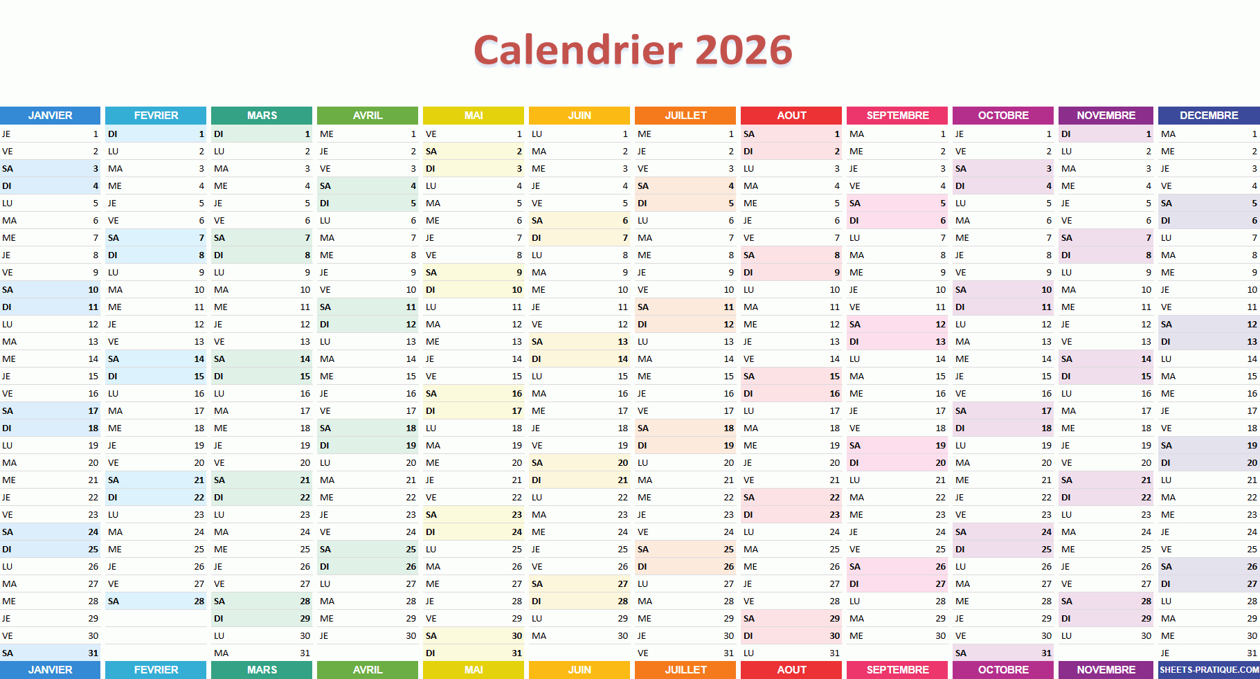 Calendrier 2026 | Calendrier Annuel 2026