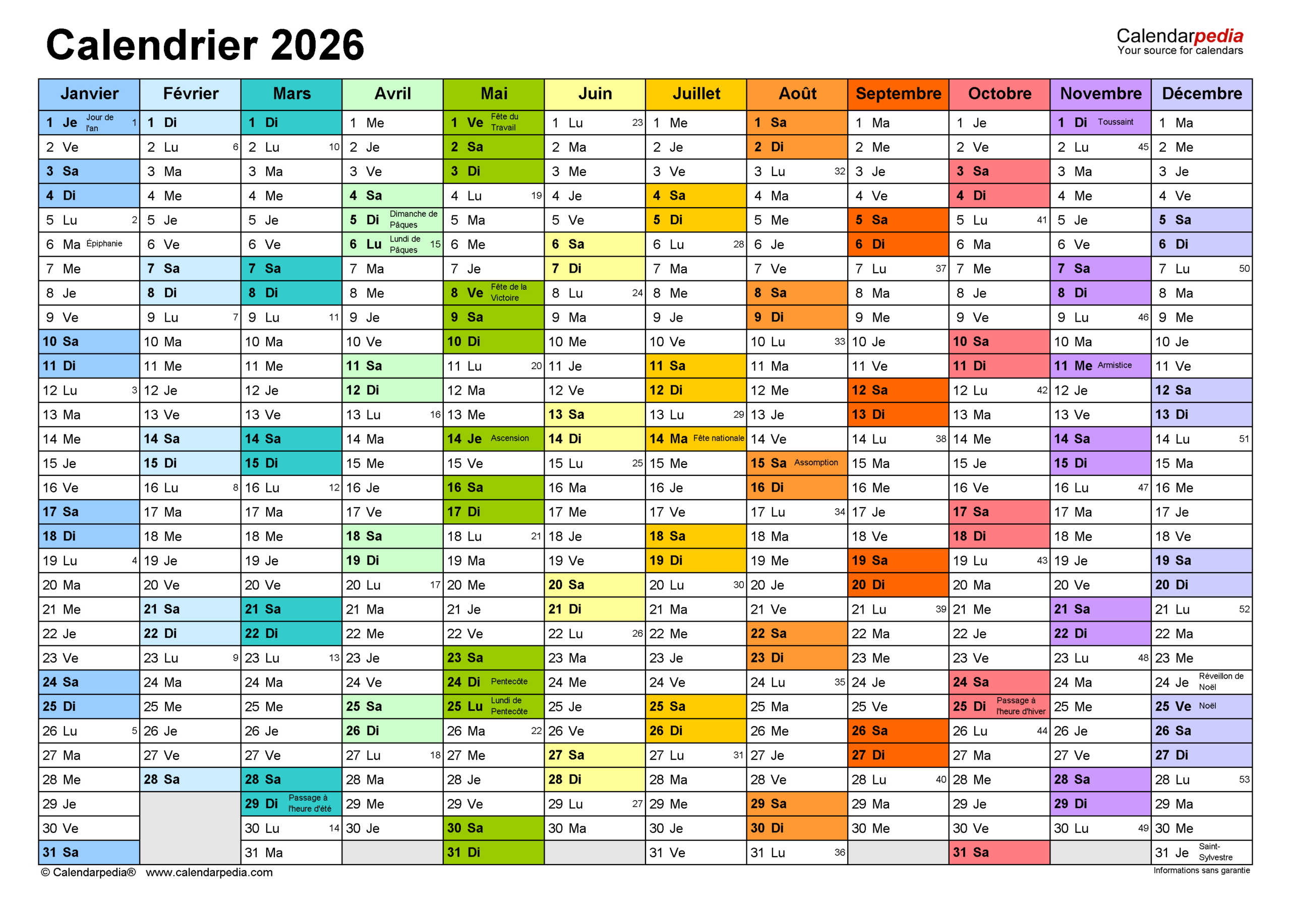 Calendrier 2026 Pdf, Excel Et Word | Calendarpedia | Calendrier 2026 à Télécharger