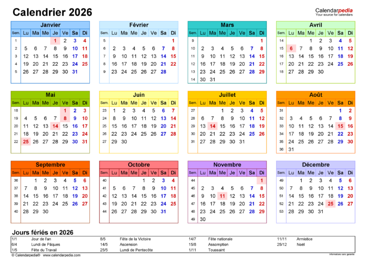 Calendrier 2026 avec Jours Fériés Québec