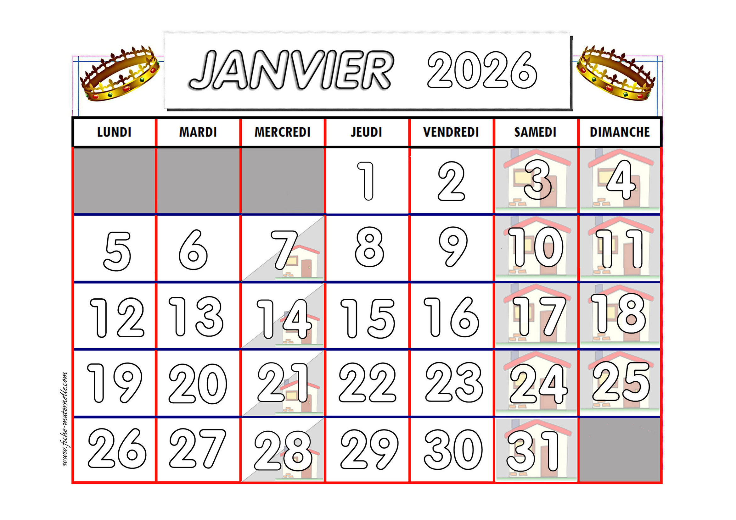 Calendrier Adapté Aux Maternelles Et Préscolaires 2025-2026 | Calendrier Janvier 2026 Maternelle