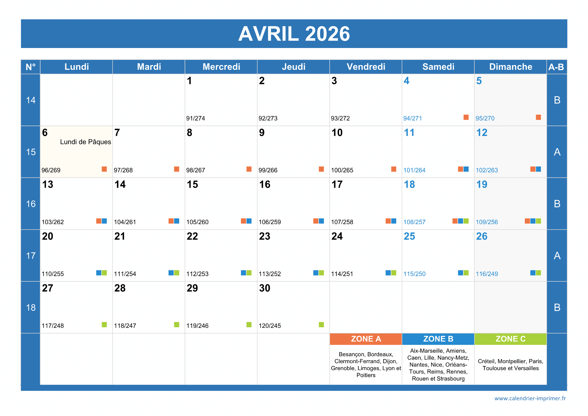 Calendrier Avril 2026 À Imprimer | Calendrier Avril 2026