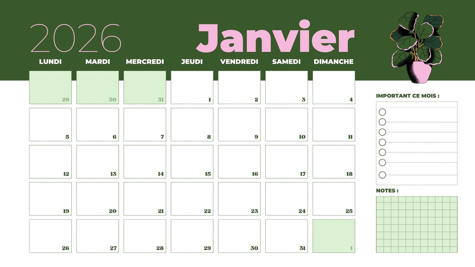 Calendrier De Janvier 2026 : Modèles Gratuits À Imprimer | Canva | Calendrier Janvier 2026 Imprimable Gratuit