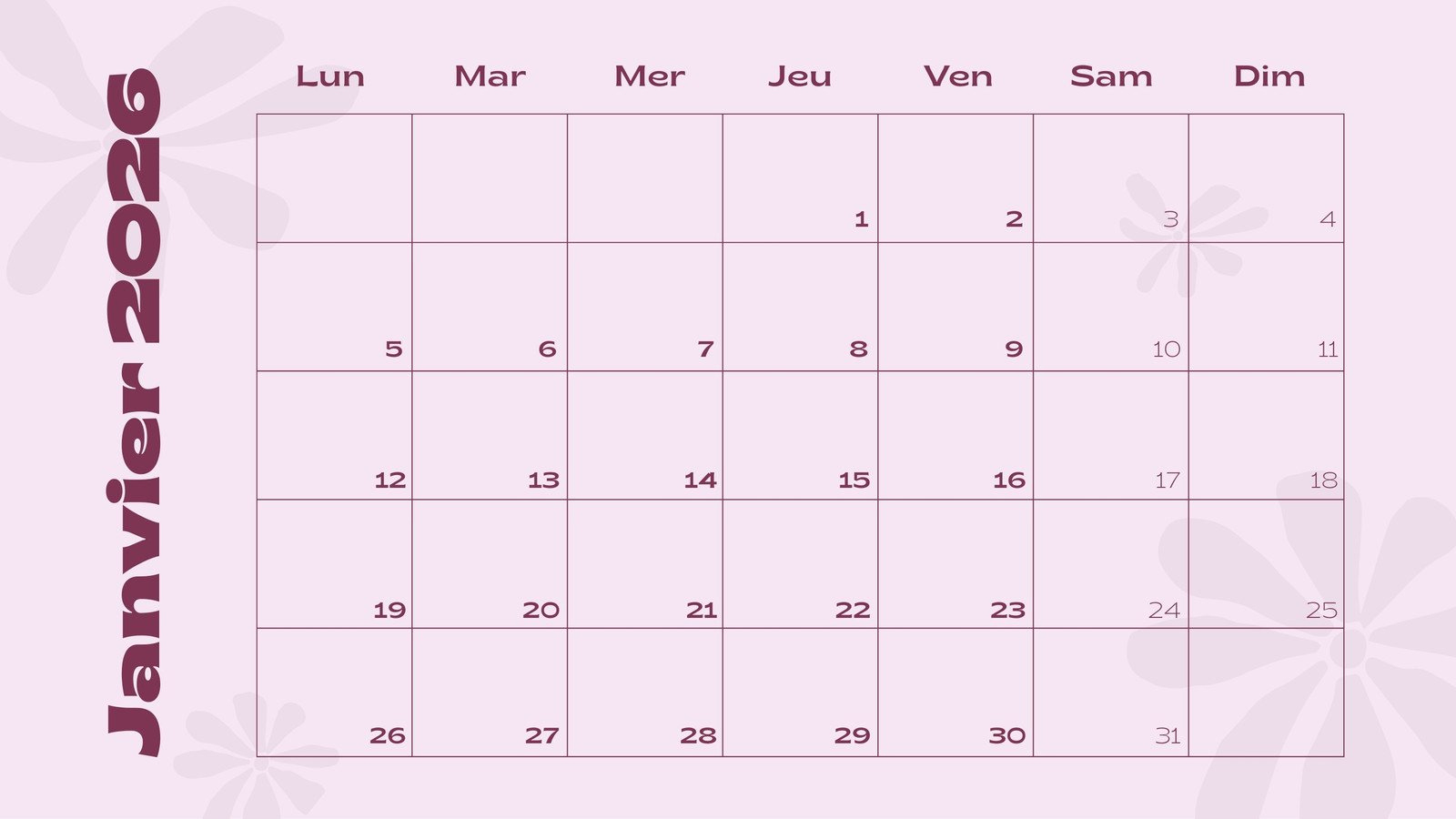 Calendrier De Janvier 2026 : Modèles Gratuits À Imprimer | Canva | Calendrier Janvier 2026 Imprimable Gratuity