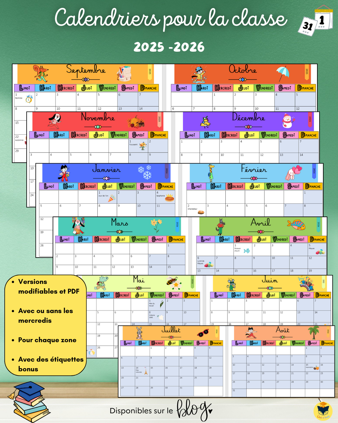 Calendrier De La Classe 2025 – 2026 – Chat D&amp;#039;École | Calendrier Maternelle 2025 2026