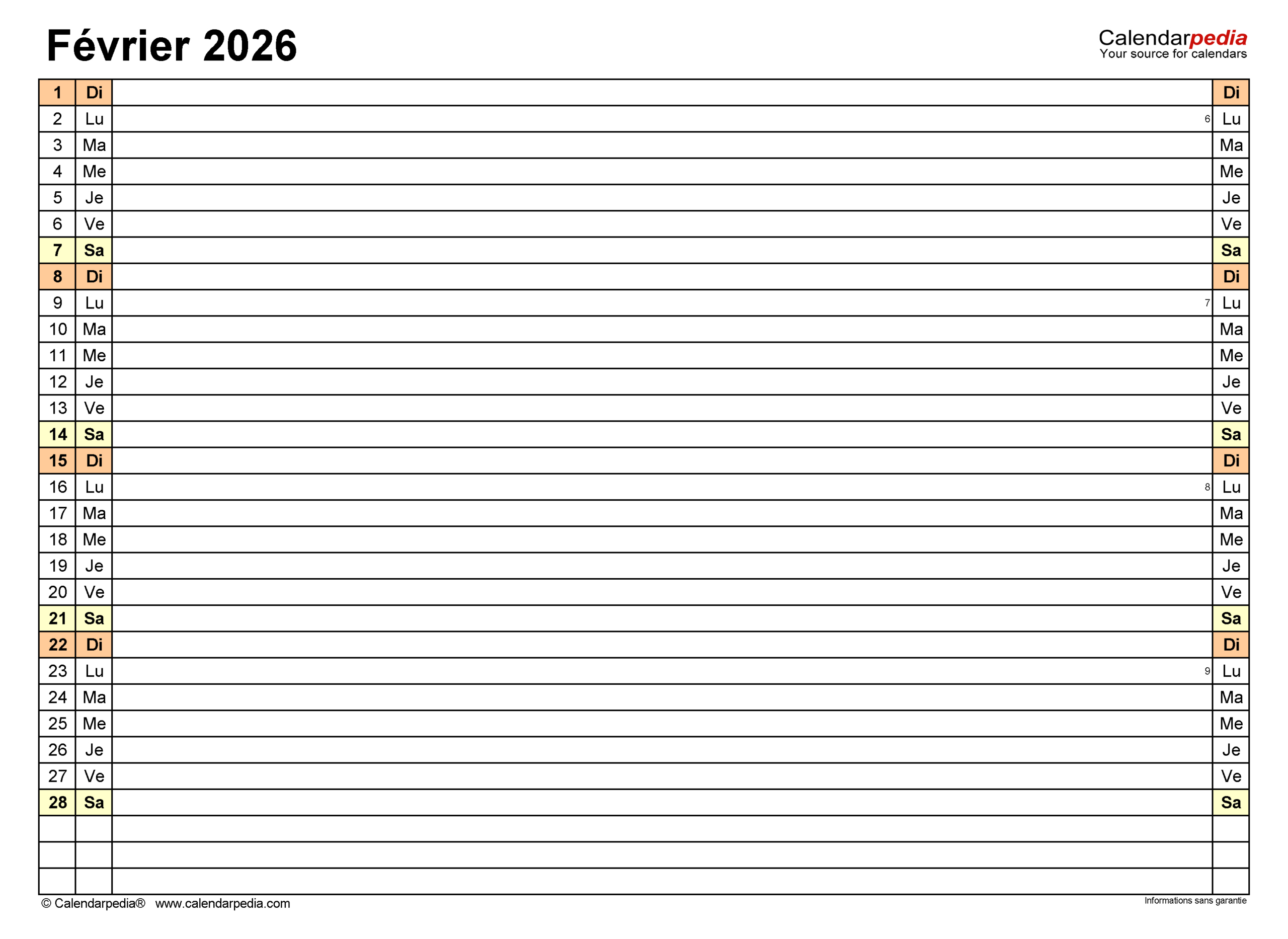 Calendrier Février 2026 Pdf, Excel Et Word | Calendarpedia | Février 2026 Calendrier des Prénoms