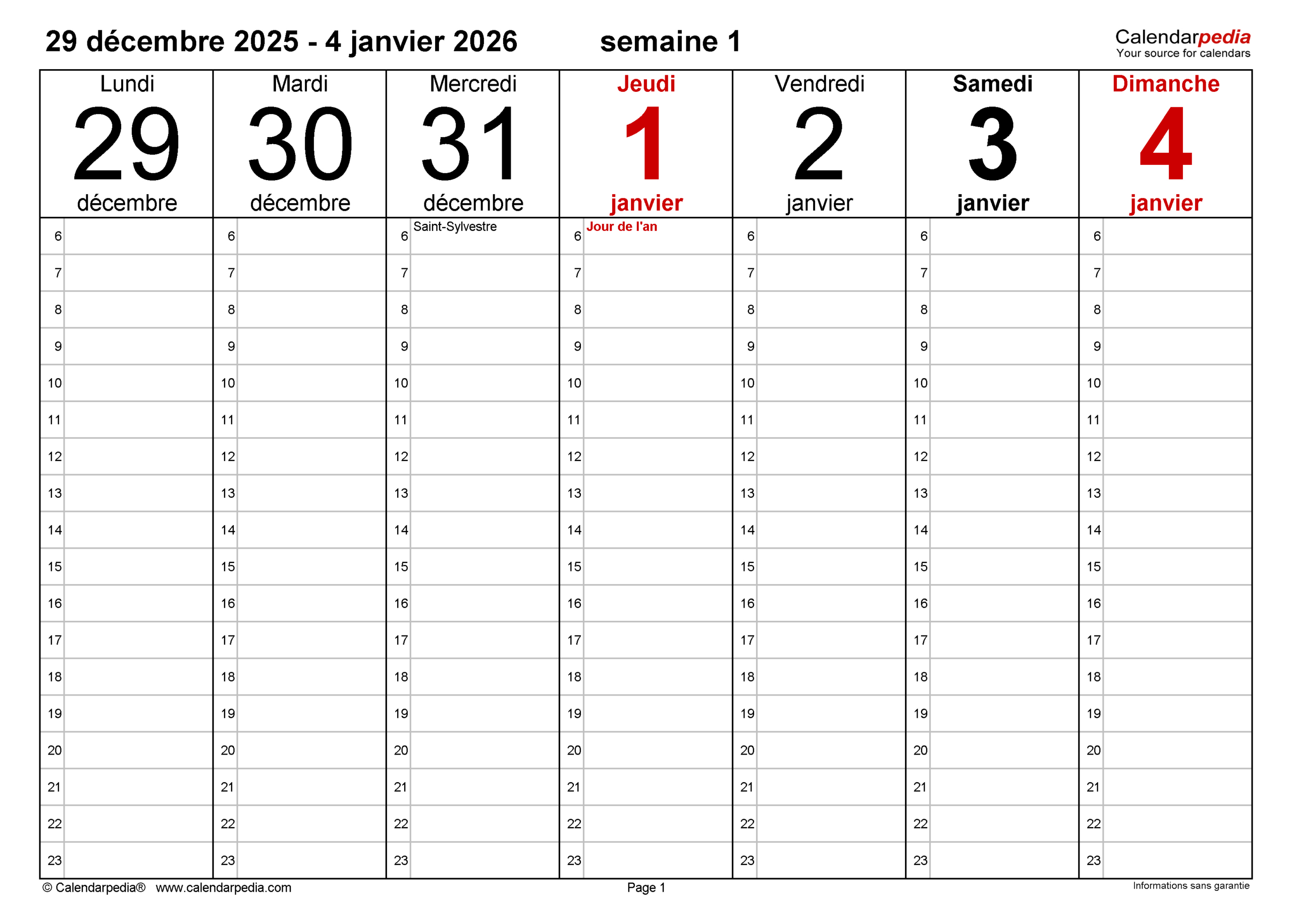 Calendrier Hebdomadaire 2026 Pdf, Excel Et Word | Semainier 2026 Gratuit