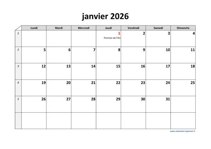 Calendrier 2026 Gratuit à Imprimer Vierge