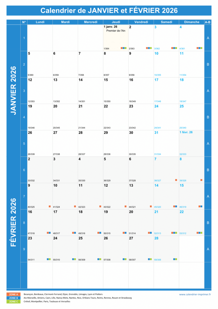 Calendrier Janvier 2026 PNG