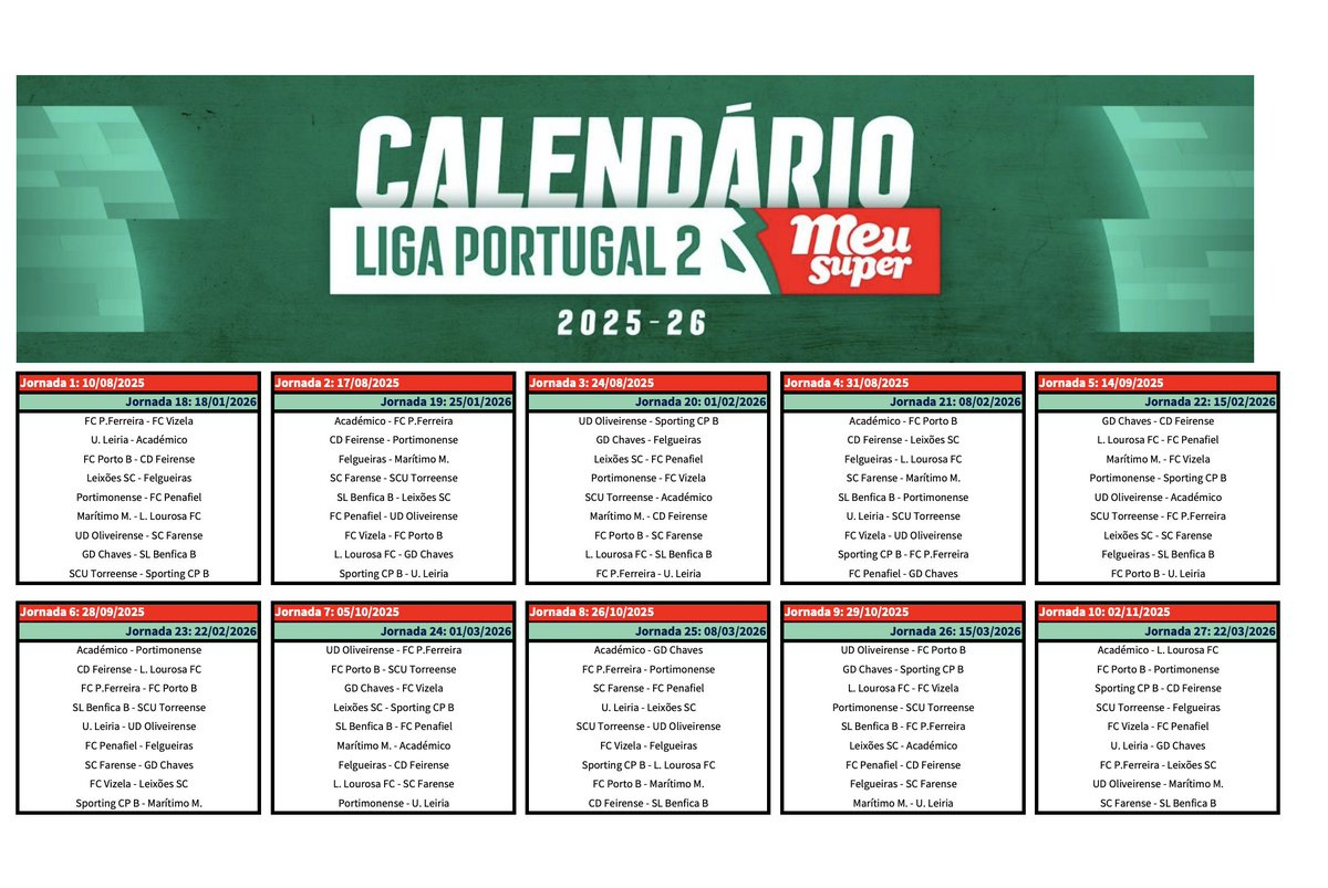 Calendrier Liga Portugal (D1 / D2) 🇵🇹 | Calendrier Liga Portugal 2025 2026