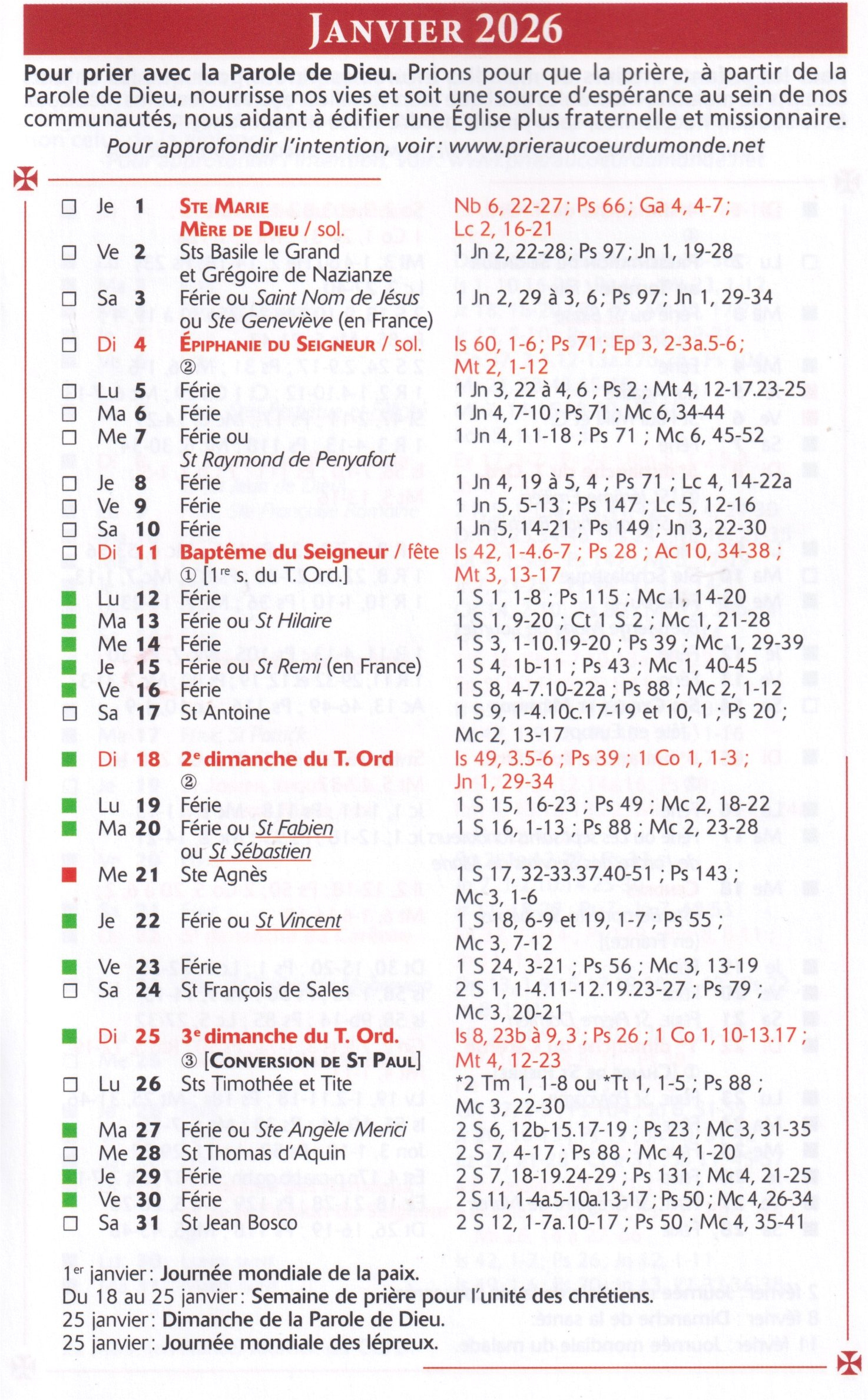 Calendrier Liturgique Détaillé &amp;quot;Magnificat&amp;quot; | Calendrier Liturgique 2026