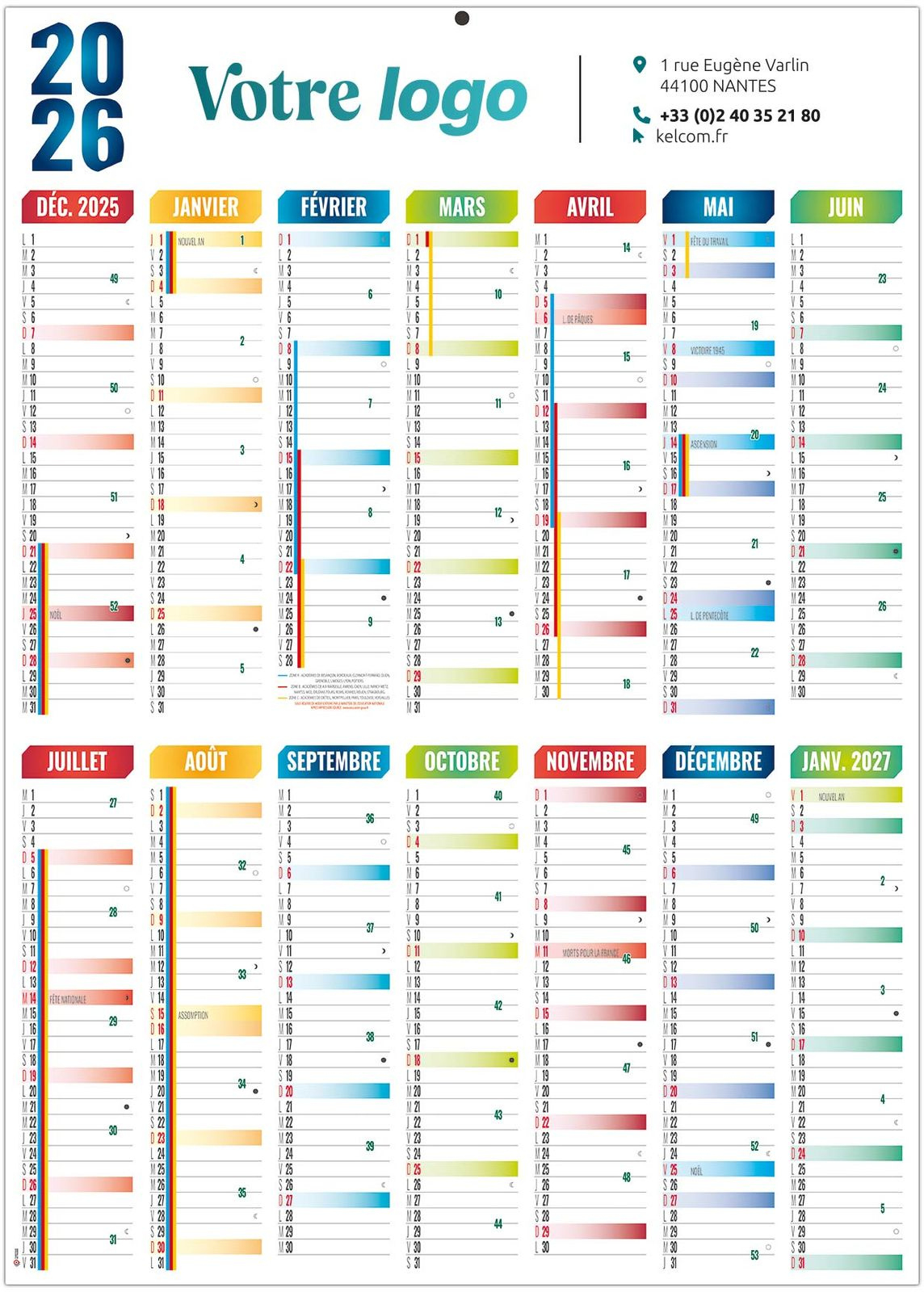 Calendrier Publicitaire Xxl Effacable Mural 2025 500X700 | Calendrier Mural 2025 2026