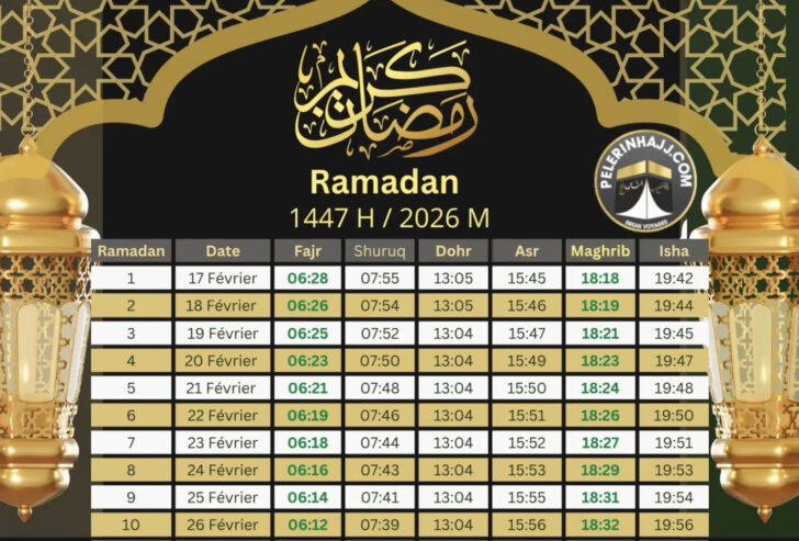 Calendrier Ramadan 2026