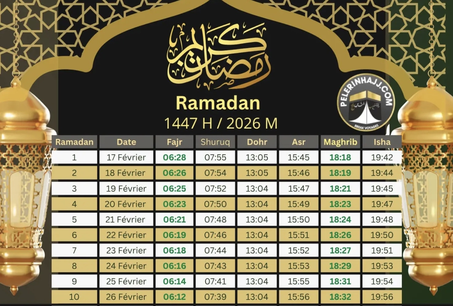 Calendrier Ramadan 2026 À Télécharger – Pelerinhajj | Ramadan 2026 Calendrier