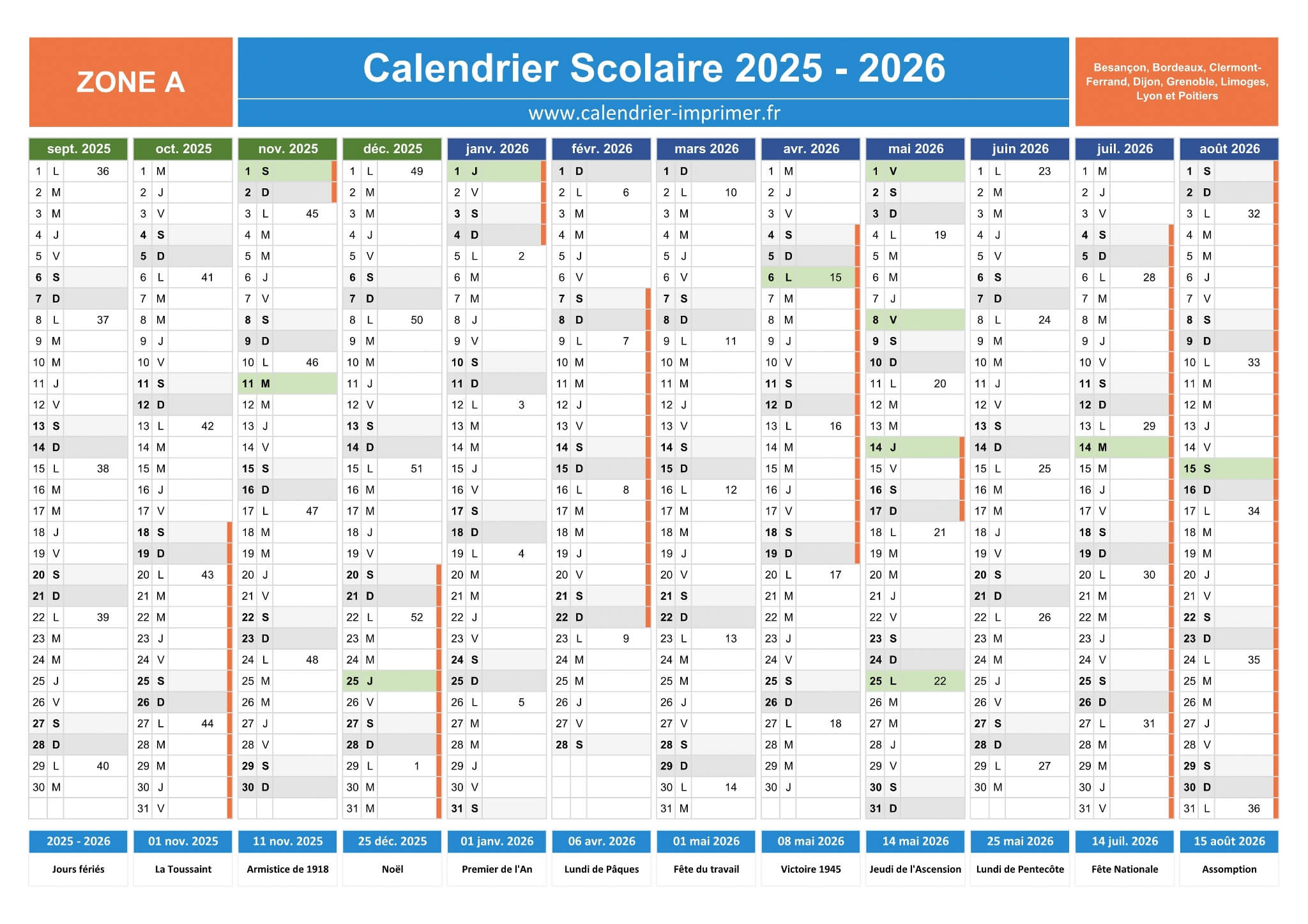 Calendrier Scolaire 2025-2026 À Imprimer | Calendrier 2025 2026 Gratuit