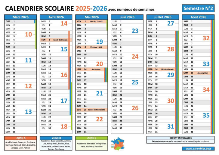 Calendrier 2025 2026 avec Semaines