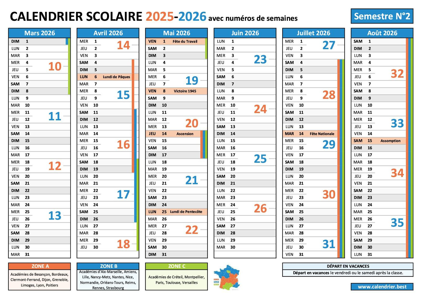 Calendrier Scolaire 2025-2026 : À Imprimer Et Télécharger En Pdf | Calendrier 2025 2026 Semaine Paire et Impaire