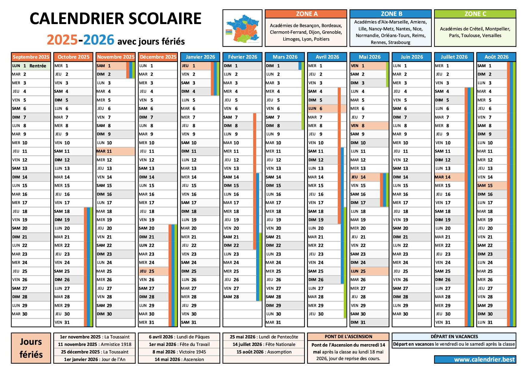 Calendrier Scolaire 2025-2026 : À Imprimer Et Télécharger En Pdf | Calendrier 2026 Avec Jours Fériés Martinique