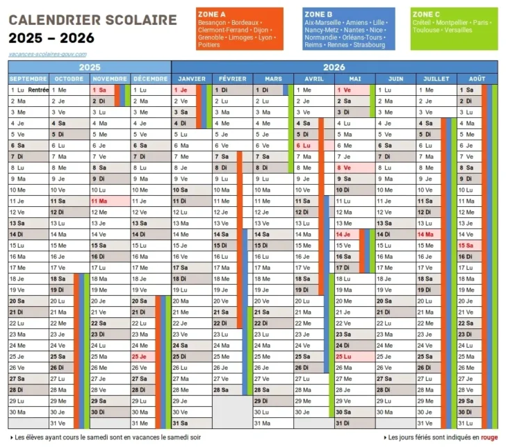 Calendrier Scolaire 2026 Zone B