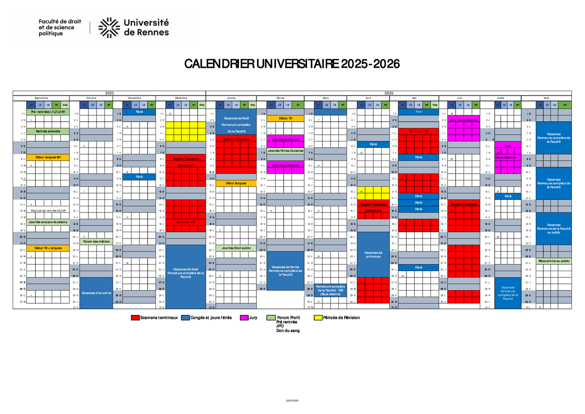 Calendrier Universitaire 2025-2026 - Faculté De Droit - Studocu | Calendrier Universitaire Caen 2025 2026