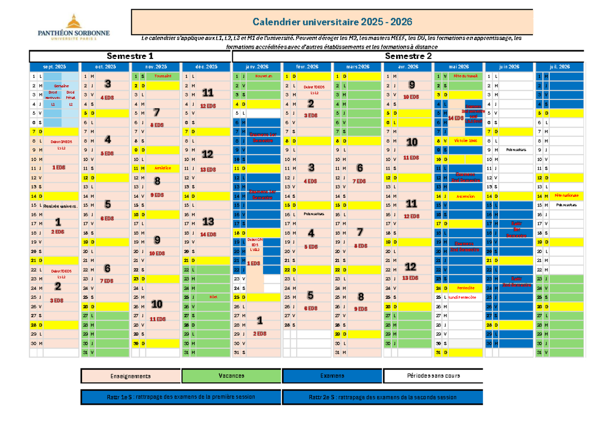 Calendrier Universitaire 2025-2026 : L1, L2, L3, M1 Et M2 - Studocu | Calendrier Universitaire Sorbonne 2025 2026