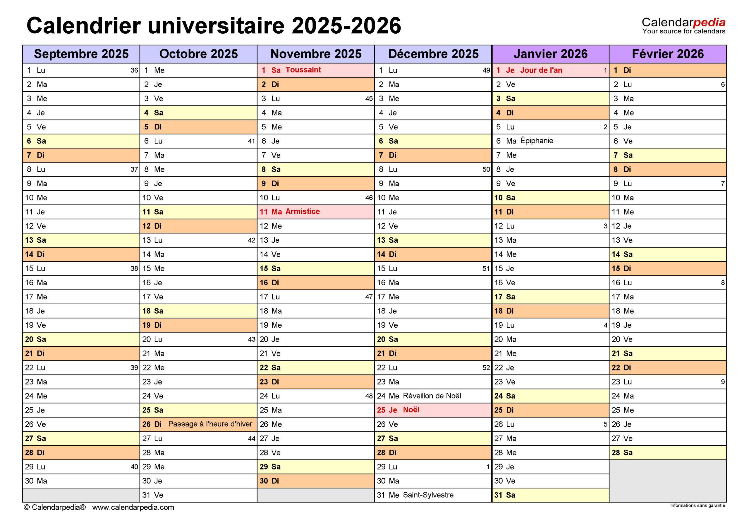 Calendrier Universitaire 2025-2026 Pdf, Excel Et Word | Calendrier Universitaire 2025 2026