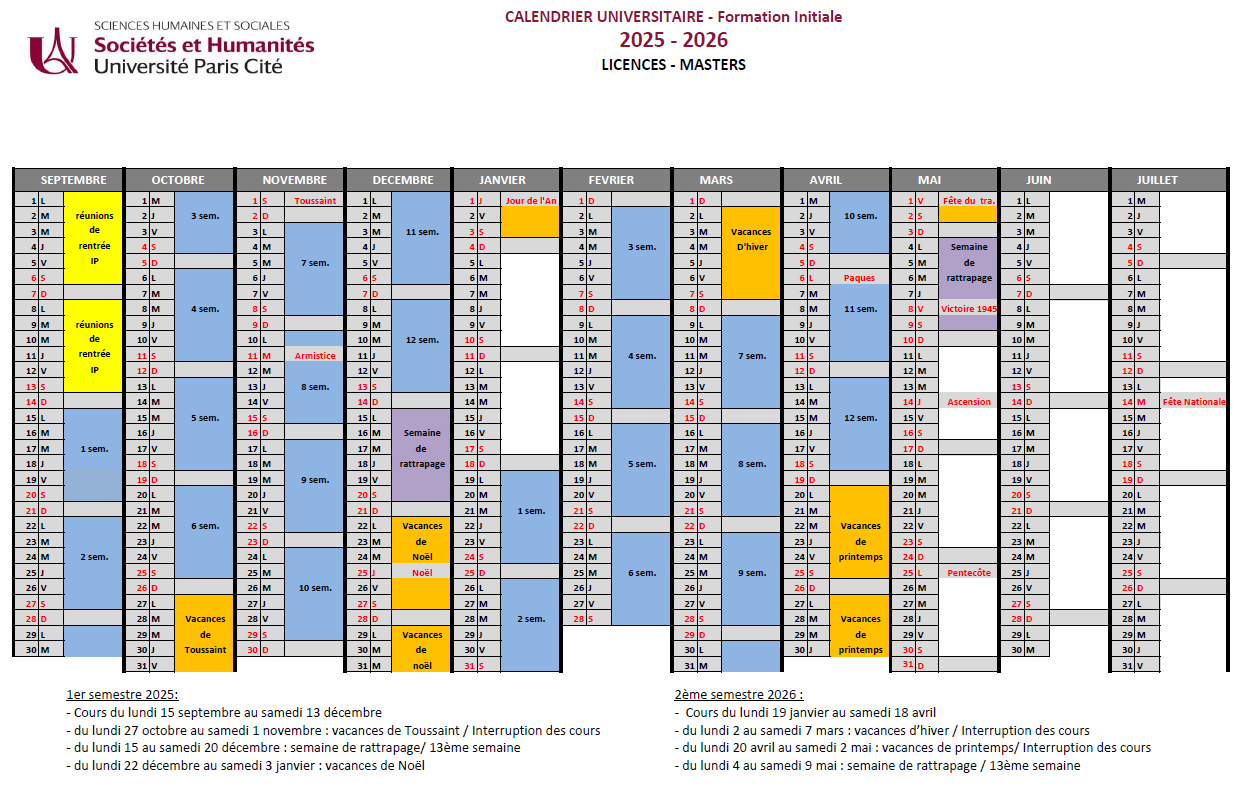 Calendrier Universitaire | Ufr Des Sciences Humaines Et Sociales | Calendrier Universitaire Caen 2025 2026