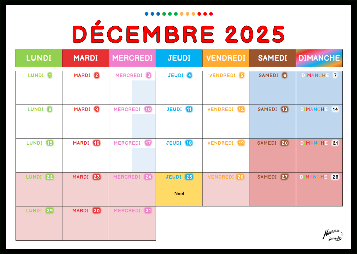 Calendriers Maternelle 2025 – 2026 – Maîtresse Lunicole | Calendrier Maternelle 2025 2026