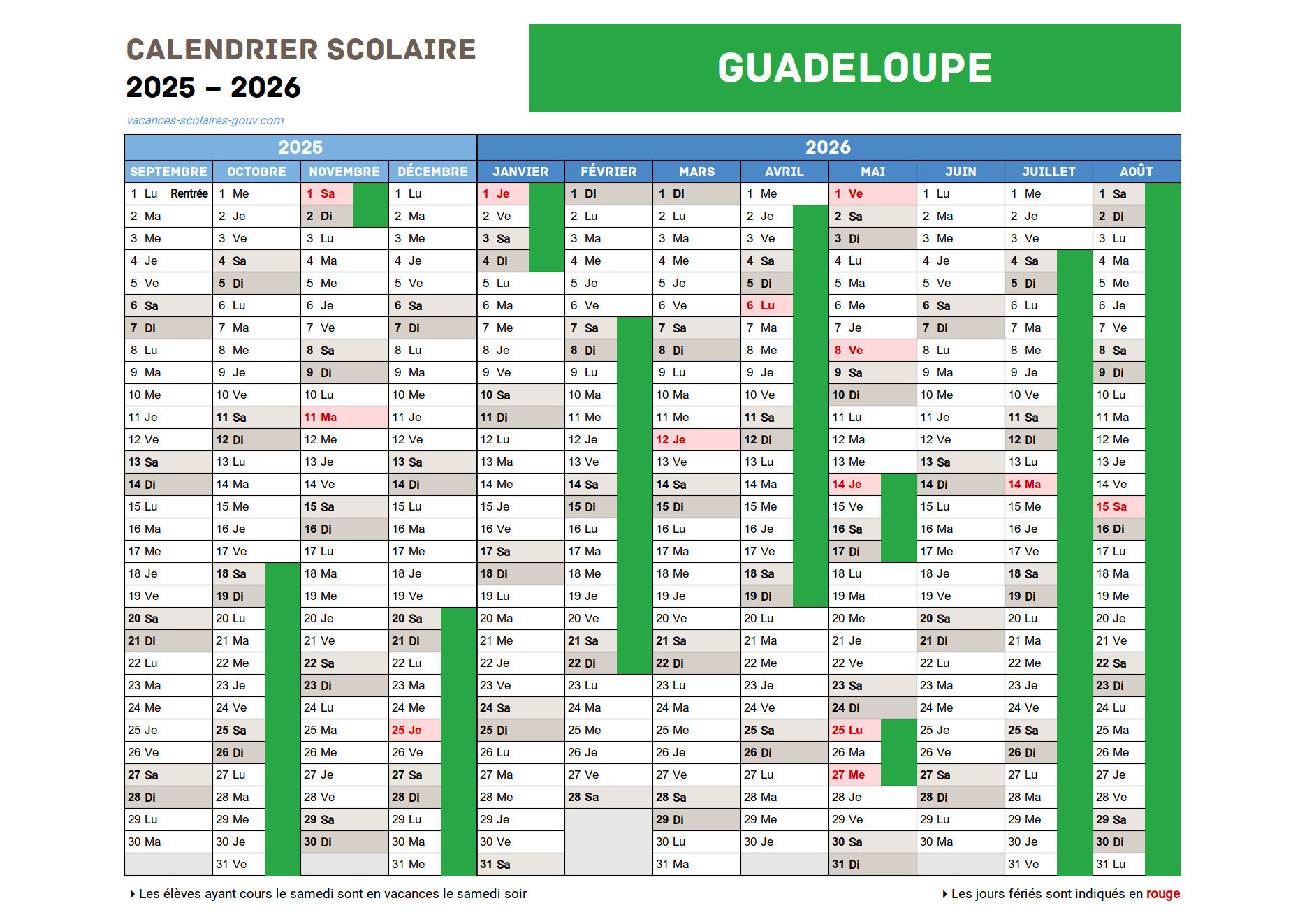 Calendriers Scolaires 2025-2026 – #S2Dé | Calendrier 2026 Vacances Scolaires Martinique