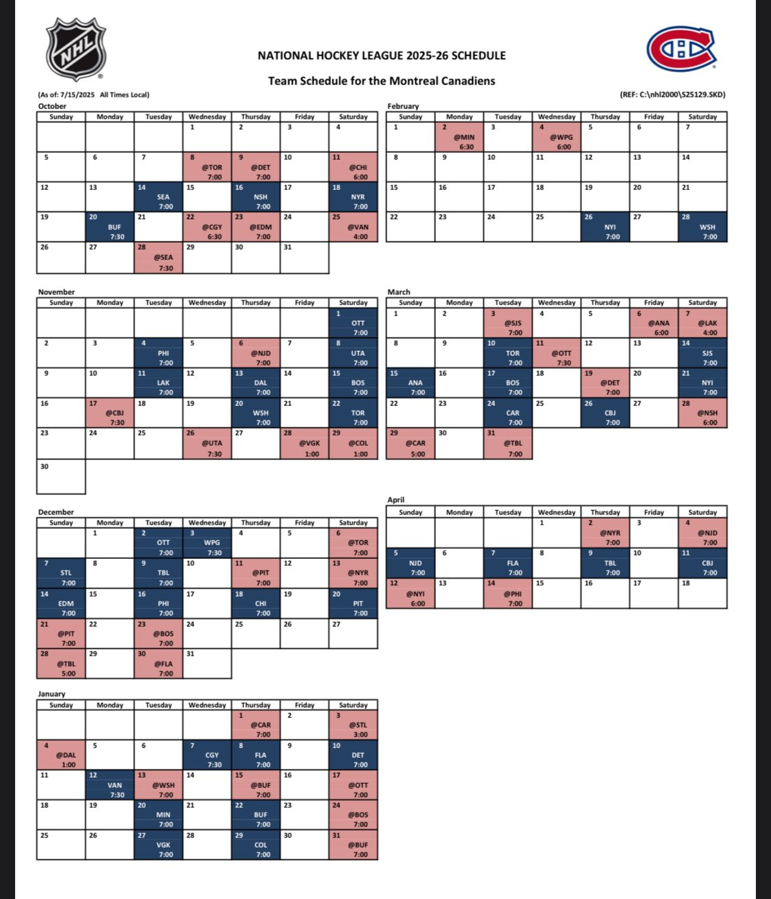 Dévoilement Du Calendrier 2025-26 Du Canadien — Sports Addik | Calendrier Canadiens De Montréal Février 2026