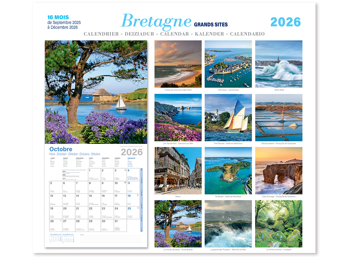 ⇒ Calendrier Breton Mural 2025/2026 - Bretagne - 30 X 30 Cm | Lange Bleu Calendrier 2025 2026