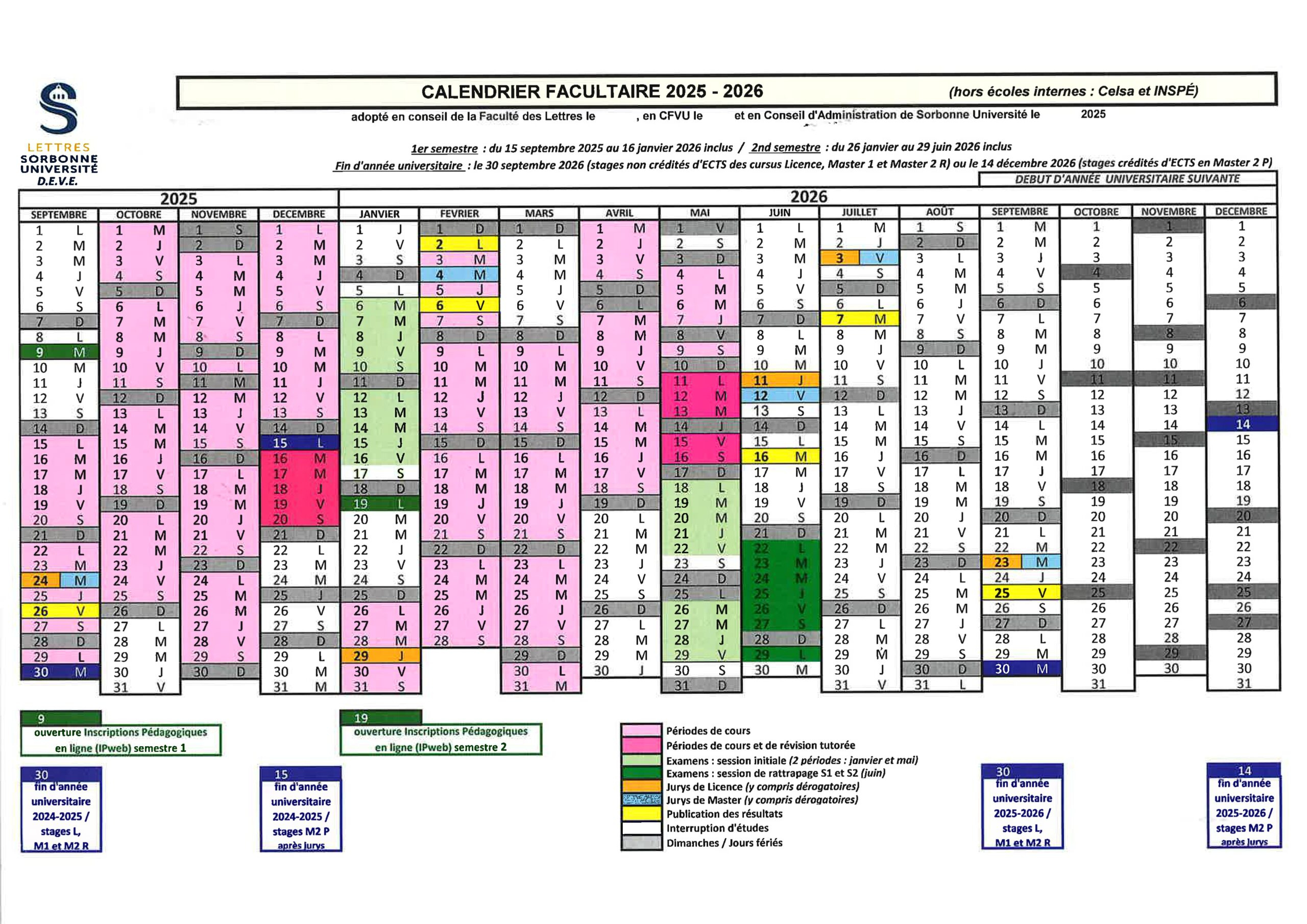 Emplois Du Temps Et Calendriers Du Master Tlte - Tronc Commun Et | Calendrier Universitaire Sorbonne 2025 2026