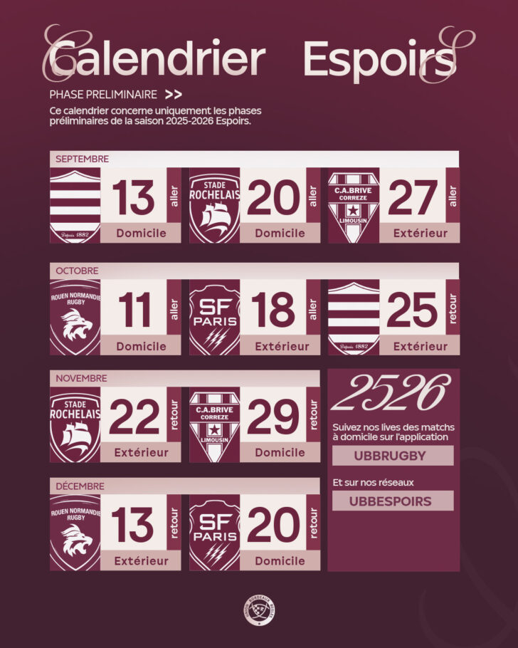 Calendrier UBB 2026 Calendrier UBB 2026