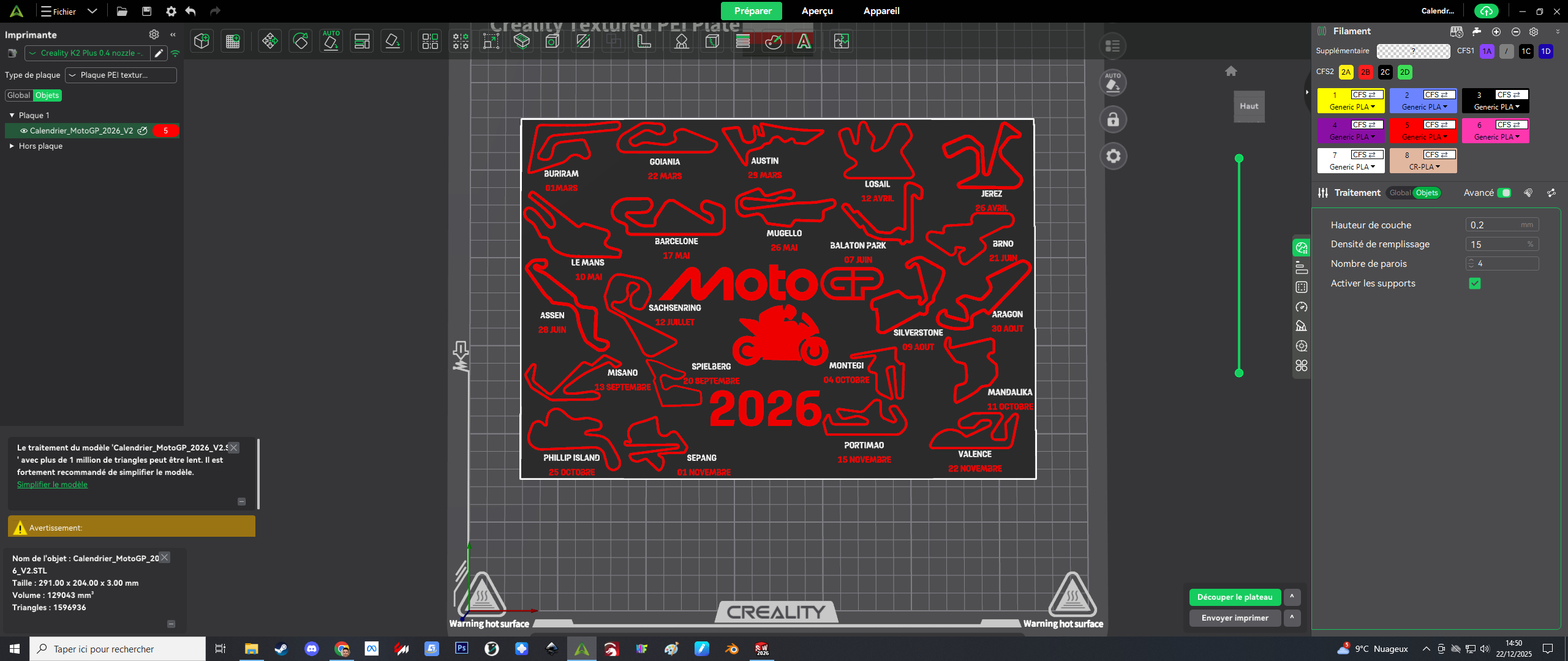 📅 Motogp 2026 Kalender Französisch Version Multicolor・ Stl Datei | MotoGP 2026 Calendrier