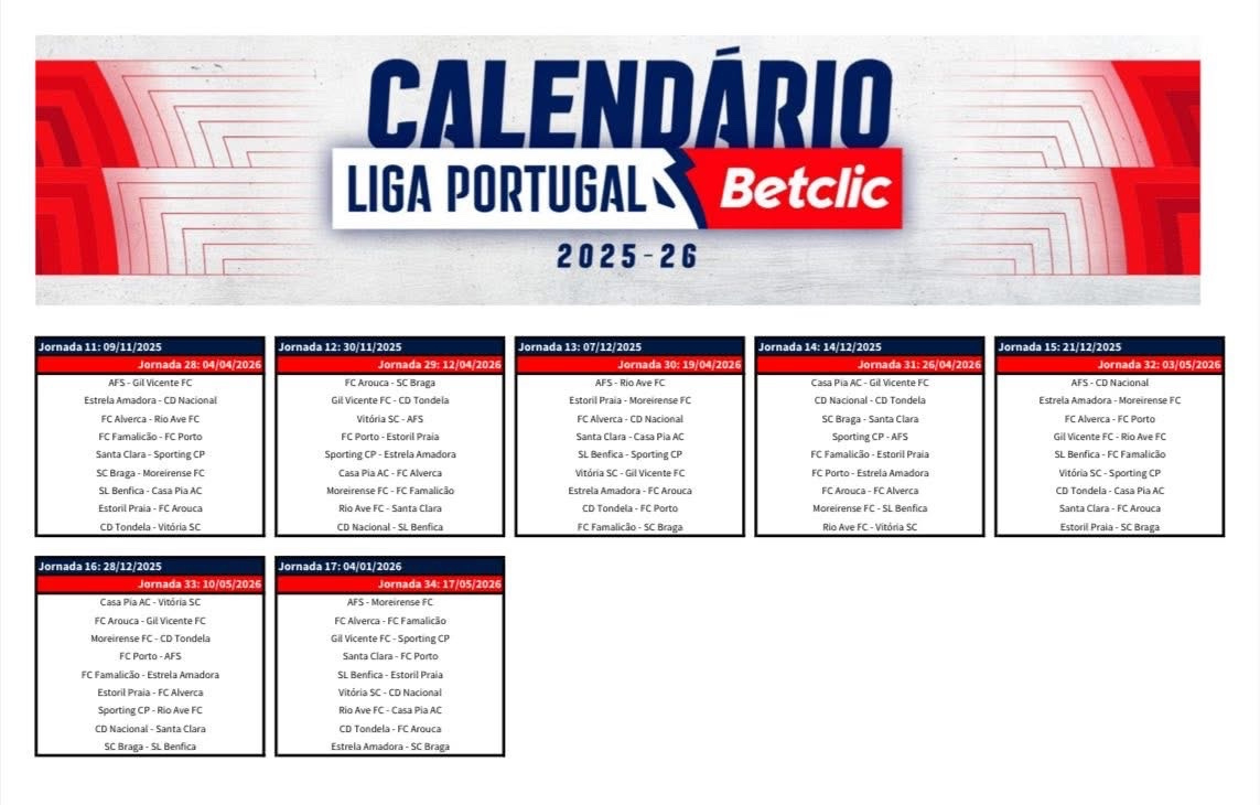 🚨 Calendrier Liga Portugaise 2025/2026 | Calendrier Liga 2026